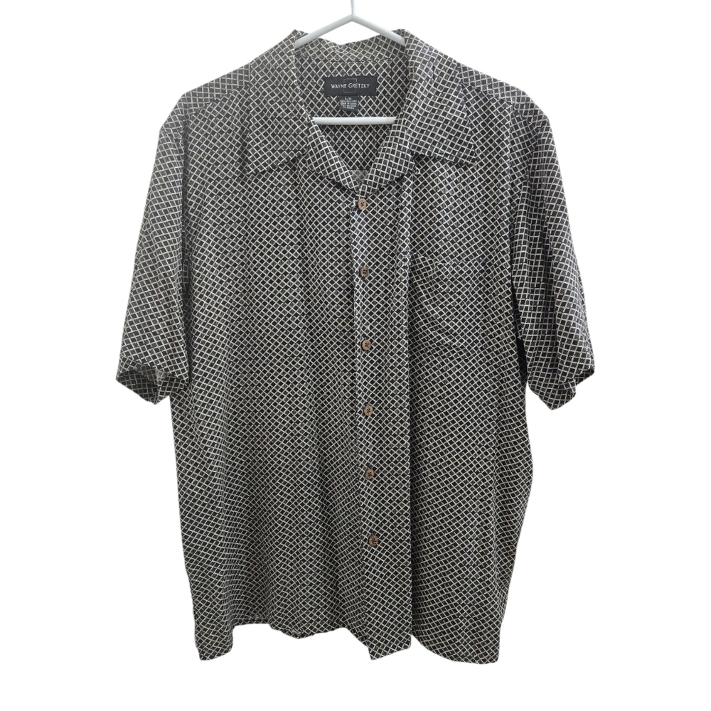 Vintage 100% Silk Men's Shirt Wayne Gretzky Collection Dress Shirt Size L